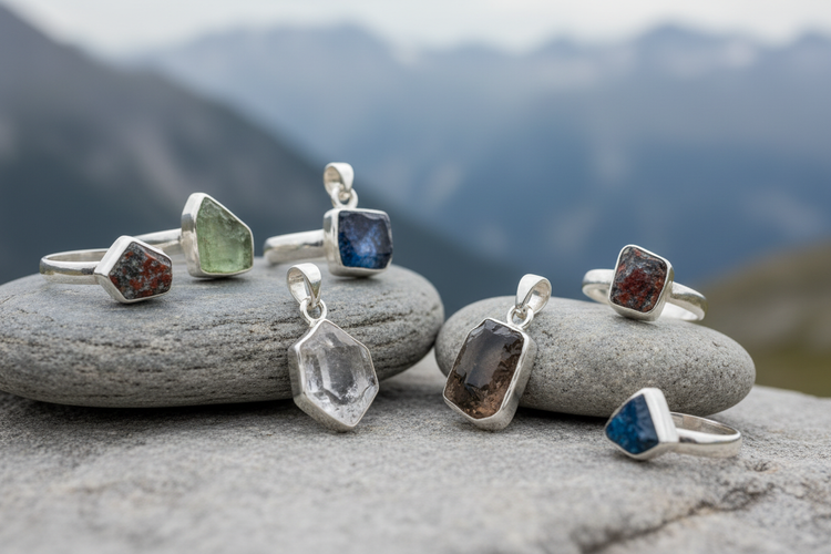 Silberschmuck mit Alpen-Edelsteinen - Bergkristall und Rauchquarz