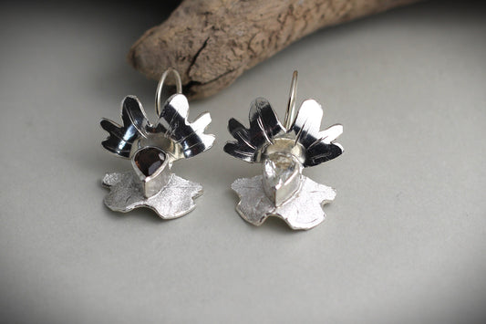 Alpen Orchidee Silberohrhänger handgefertigt mit Bergkristall und Rauchquarz