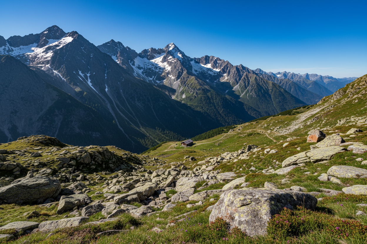 Alpenpanorama mit Bergen und Steinen